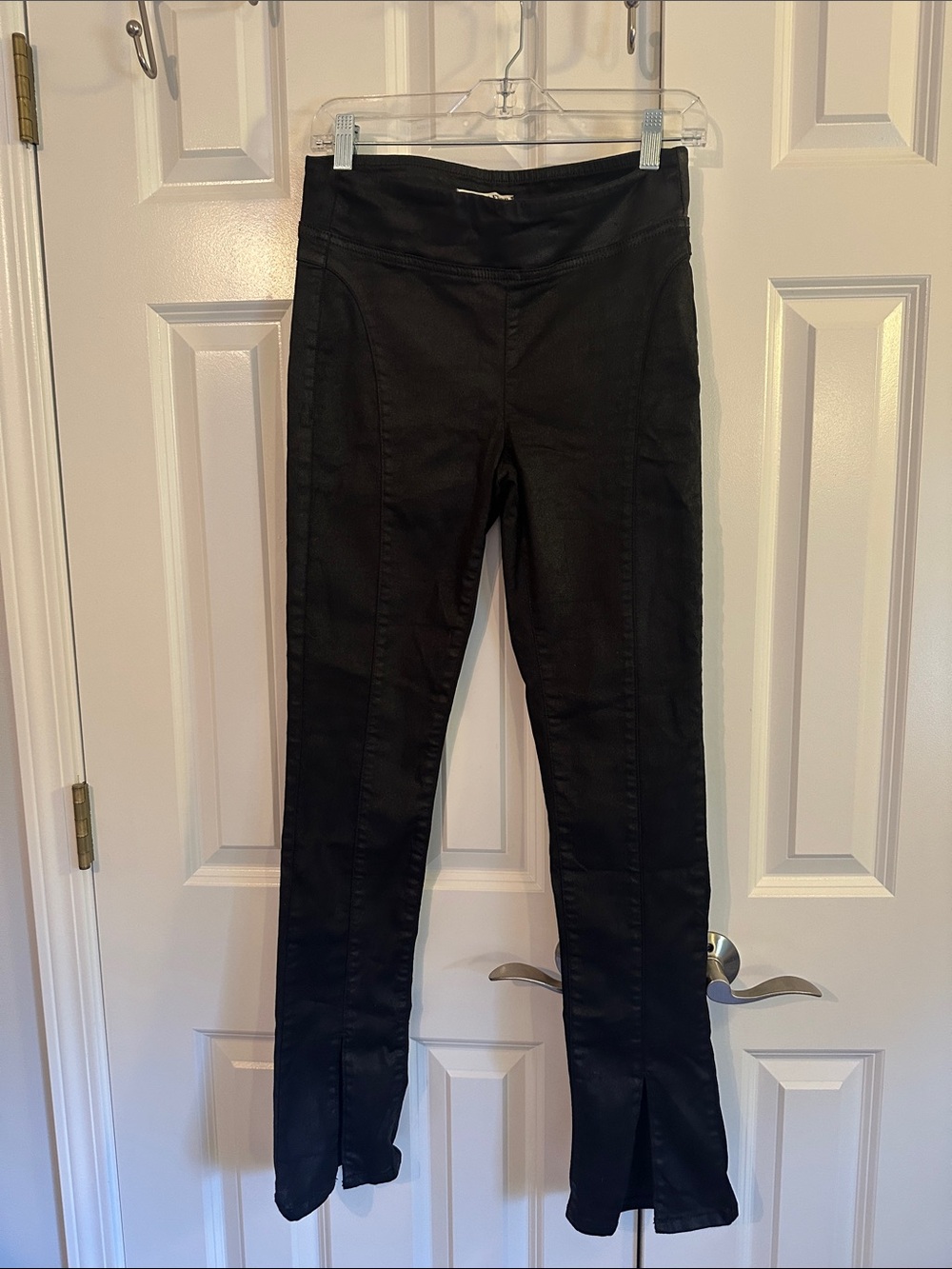 We The Free Black Straight-Leg Pull-On Pants with Front Slits